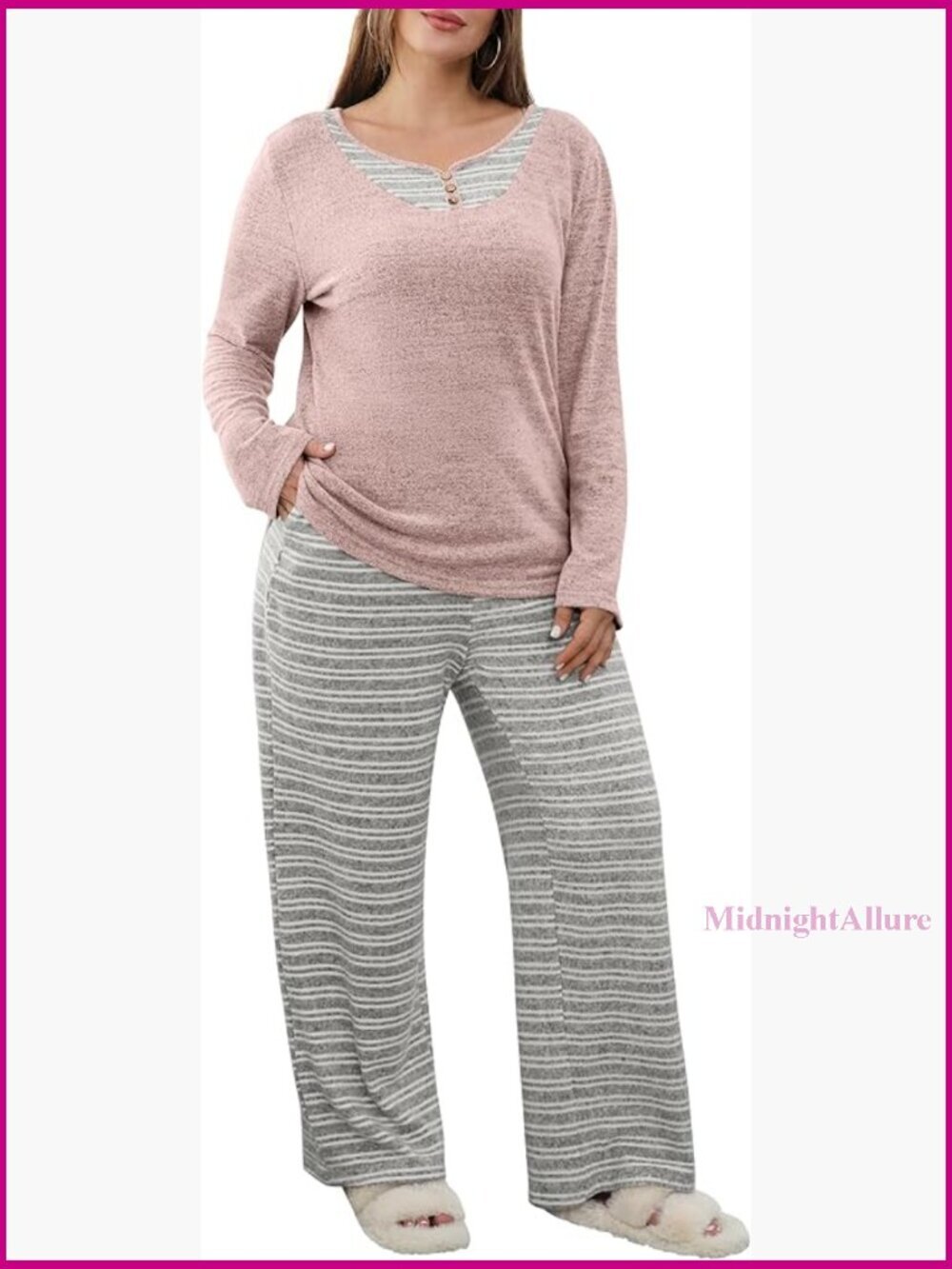 Plus Size Pajama Set Button Down Lounge Set 2 Piece V Neck Long Sleeve Pj